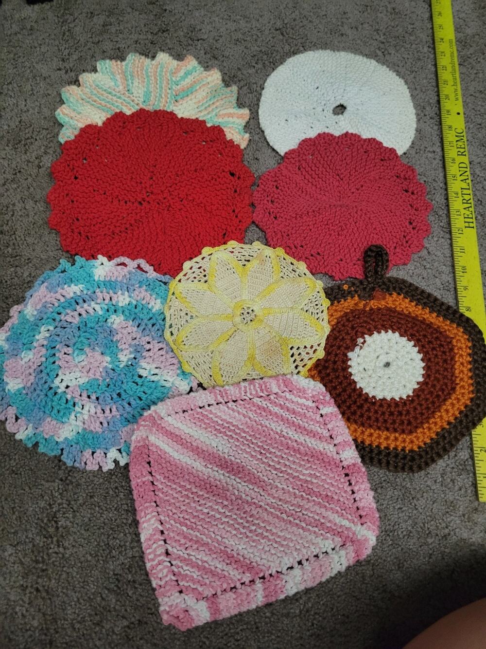 Vintage Crocheted Potholders Kitchen Hot Pads Lot 7 Pieces